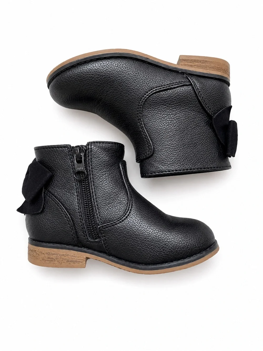Cat & Jack Girls Black Ankle Boots Size 8 Bow Side Zip Faux Leather